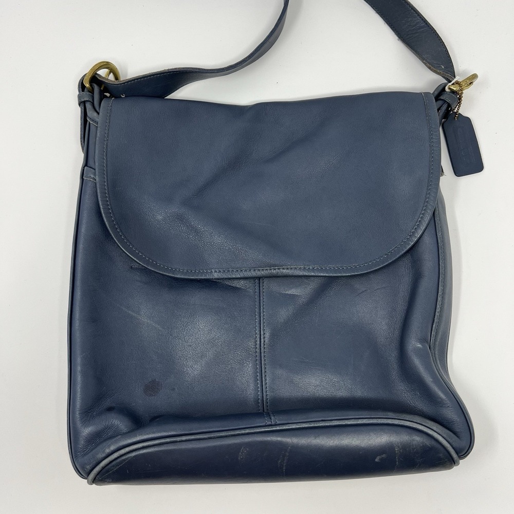 Vintage Coach 4115 Whitney Flap Crossbody Shoulder Bag Blue Leather Brass USA - Picture 2 of 16